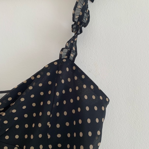 Chiffon summer dress polka dot black Sz S - Picture 6 of 9